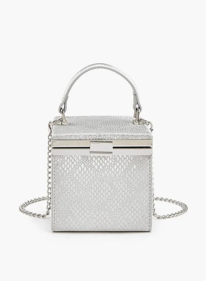 Elegant Golden Box Style Handbag With A Structured Silhouette And Top Handle Ramadan Collection